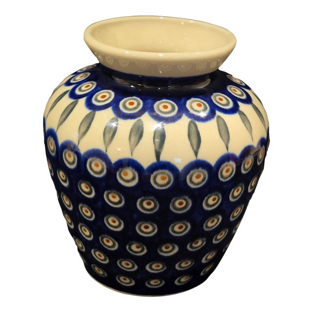 Vintage MCM Boleslawiec Polish Pottery 6" Vase For Sale