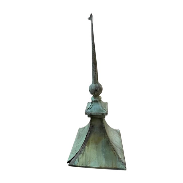 Antique Copper Architectual Rooftop Finial With Verdigris Aged Patina For Sale - Image 4 of 10