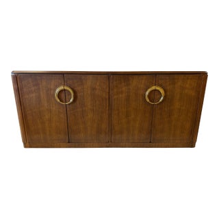 Walnut Hollywood Regency Art Deco Style Credenza by Baker Furniture For Sale
