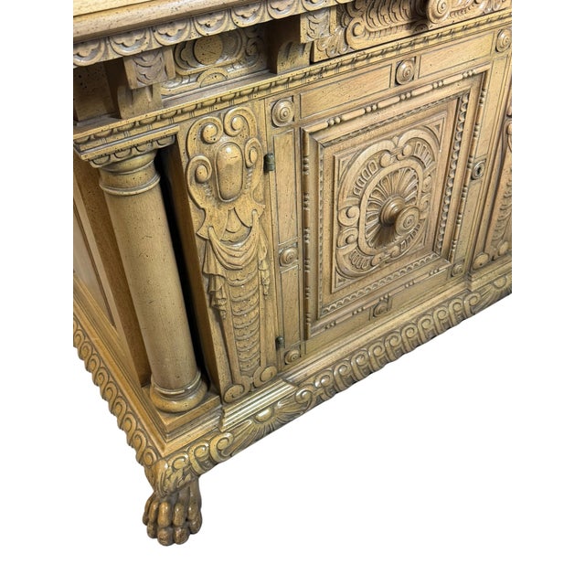 Antique Renaissance Revival Carved Oak Credenza, 1950s For Sale - Image 16 of 18
