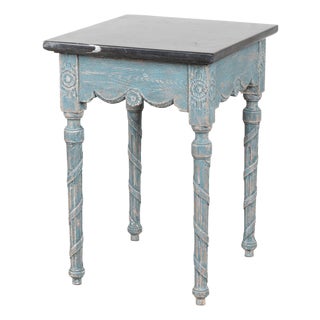 19th Century Swedish Blue Side Table With Stone Top For Sale