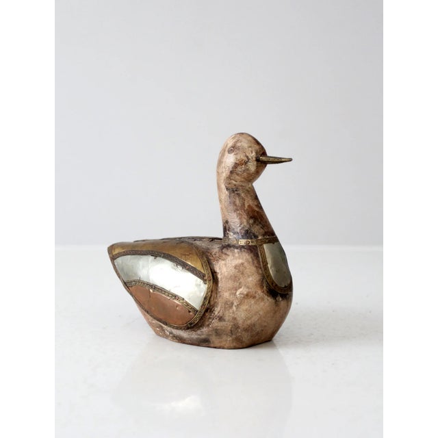 Wood Vintage Folk Art Wood and Metal Duck Figurine For Sale - Image 7 of 9