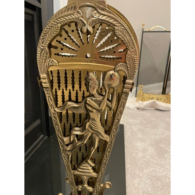 1980s Peacock French Count;ry Ornate 44" Wide Folding Brass Fireplace Fan For Sale - Image 10 of 15