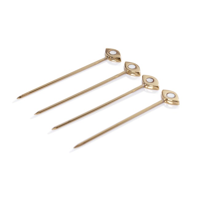 Modern Evil Eye 4-Piece Set Cocktail Picks, Gold For Sale - Image 3 of 3