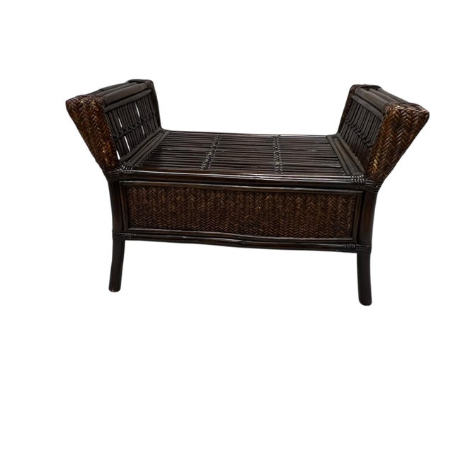 Late 20th Century Vintage Bamboo and Woven Rattan Ottoman Footstool For Sale - Image 5 of 9