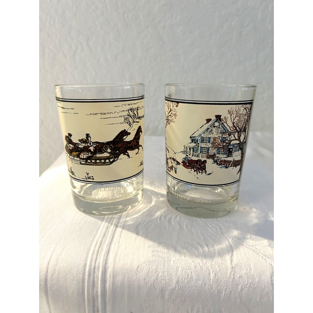 Vintage Currier & Ives Winter Scene Tumblers, Set of 11 For Sale - Image 4 of 5