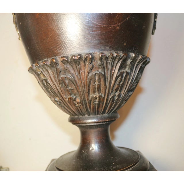 1940s Pair of 2 Large Antique Hand Carved Wood Brass Swan Sculpture Urn Style Lamps For Sale - Image 11 of 12