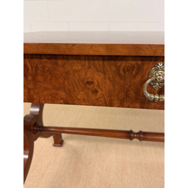 Baker Furniture Company Fine Vintage Burled Elm Writing Desk From Baker For Sale - Image 4 of 8