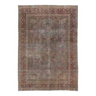 1910s Antique Persian Tabriz Wool Rug With Classic Medallion Design in Blue For Sale