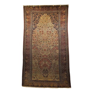 19th Century Persian Kashan, Hand-Knotted Wool, Tree of Life Pattern, Ivory & Brick Red, 5x9 For Sale