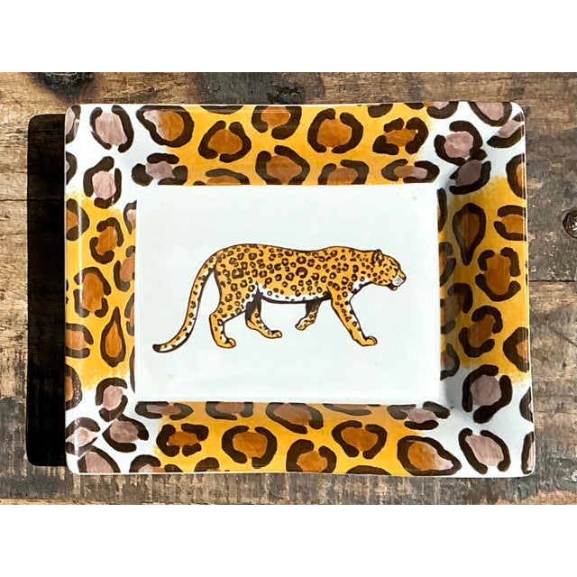 Vintage French Patricia Derouboix Limoges Cheetah Ceramic Tray For Sale - Image 9 of 12