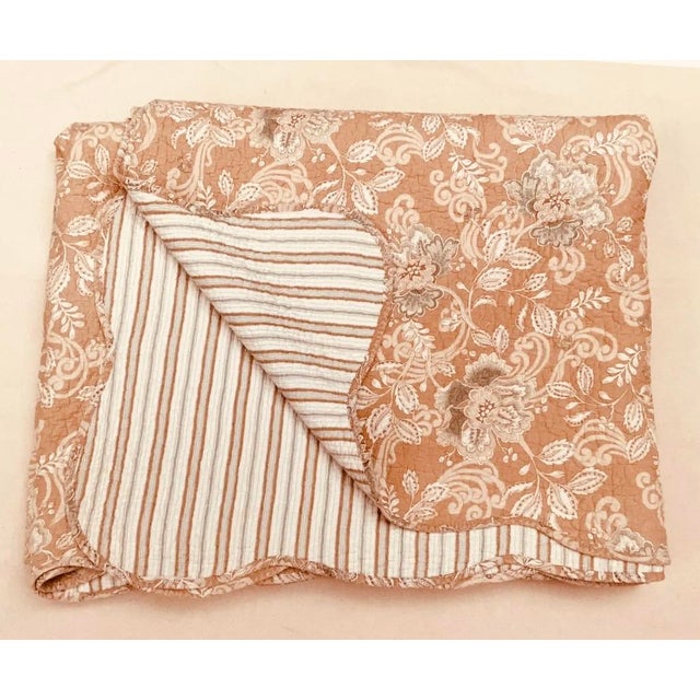 Vintage French Toile & Ticking Stripe Cotton Quilt, Queen Size For Sale - Image 14 of 18