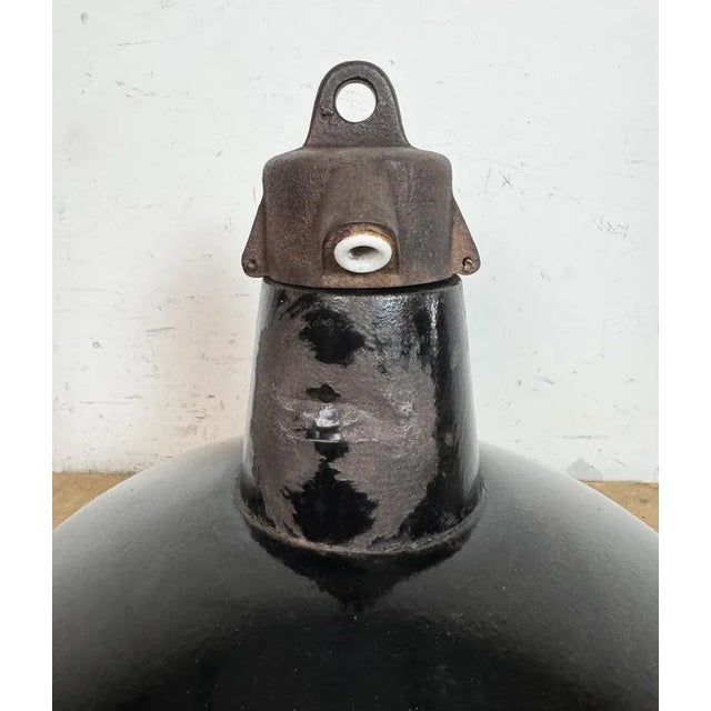 Industrial Black Enamel Factory Lamp with Cast Iron Top from Elektrosvit, 1950s For Sale - Image 15 of 18