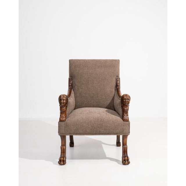 Traditional Empire Carved Upholstered Armchair, Neoclassical Style, France, Circa 1820 For Sale - Image 3 of 17