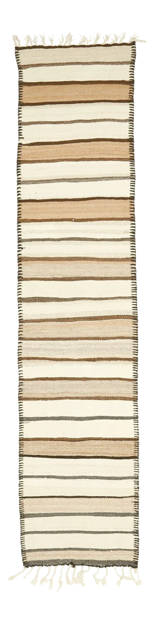 Vintage Turkish Oushak Handmade Cotton Beige Wool Kilim Runner Rug
