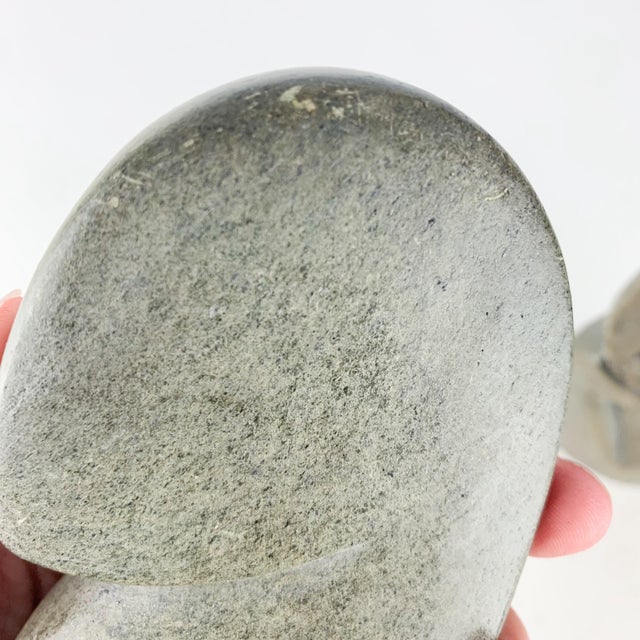 Vintage Pair African Art Shona Stone Sculptures Faces Mother Child Head in Hand For Sale - Image 11 of 12