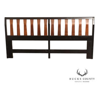 Mid Century Modern King Size Headboard with Ebony Frame and Walnut Bentwood Slats For Sale