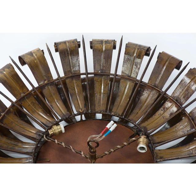 1950s Large Spanish Brutalist Backlit Gilt Sunburst Mirror or Ceiling Flush Mount For Sale - Image 9 of 13