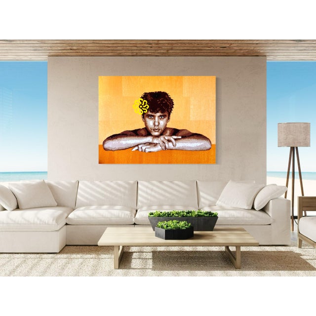 Cedric Vu "28" Acrylic Yarn Self Portrait, Tufted Textile, Male Figure, Warm Orange, Contemporary California Textile Art, Pop Art, 2025 For Sale In San Francisco - Image 6 of 8
