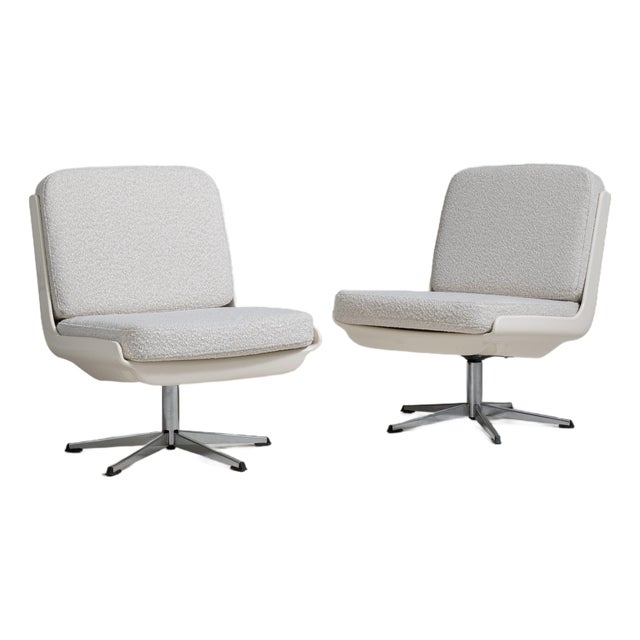 Pair of Variopur Space Age Upholstered Swivel Chairs, Cream, White, Germany, 1970s For Sale