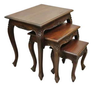 Vintage French Rococo Baroque Style Mahogany Nesting Side Tables - Set of 3
