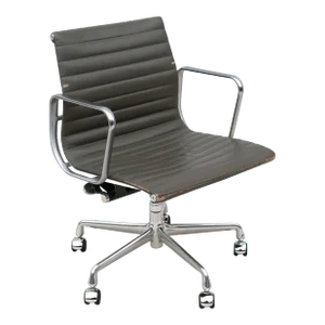 Mid-Century Modern Herman Miller Eames Aluminum Group Charcoal Leather Management Chair