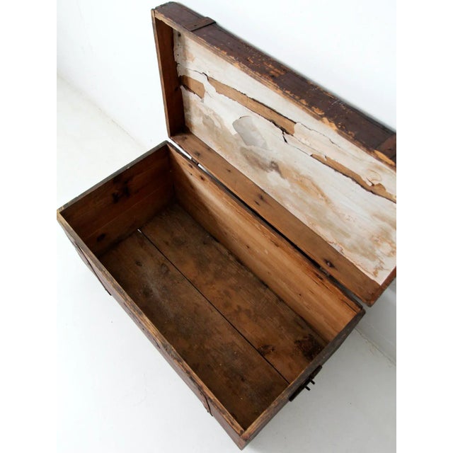 Antique Flat Top Wooden Trunk For Sale - Image 12 of 13