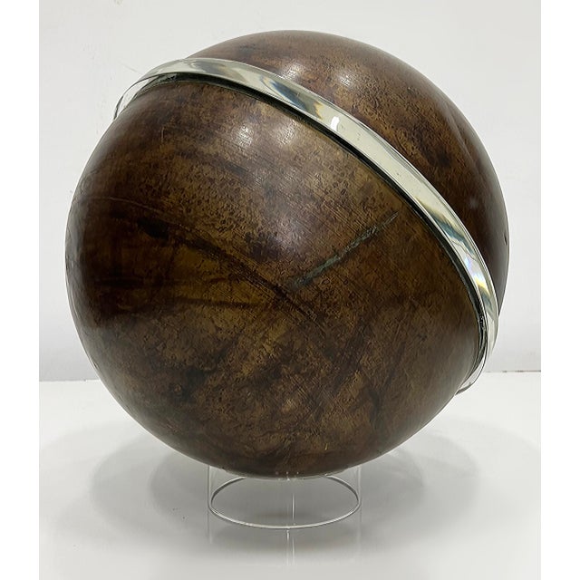 Vintage Patinaed Bronze Sphere Sculpture With Lucite Band on a Base ...