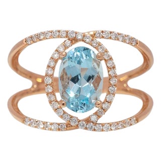 1.4cts Aquamarine Ring With Natural Diamond Accents: Solid 14k Gold, Size 6.75 For Sale