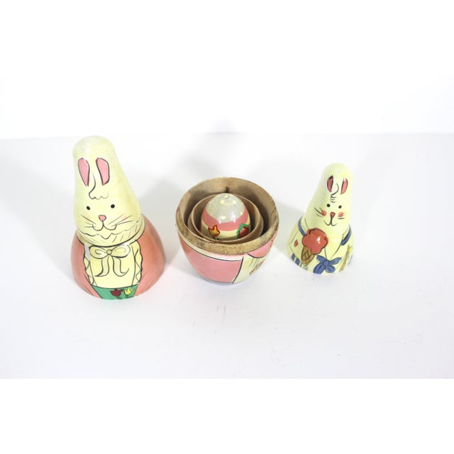 Vintage Easter Bunny Rabbit and Egg Stacking Dolls Hand Painted Wood For Sale - Image 6 of 7