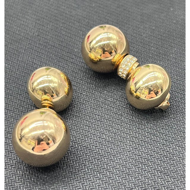 Gold Vintage Double-Ball Ear Clips in Gold & Crystals from Christian Dior, 1980s, Set of 2 For Sale - Image 8 of 13