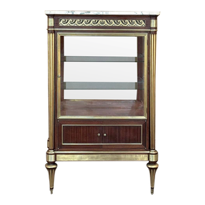Antique French Louis XVI Mahogany Vitrine With Carrara Marble