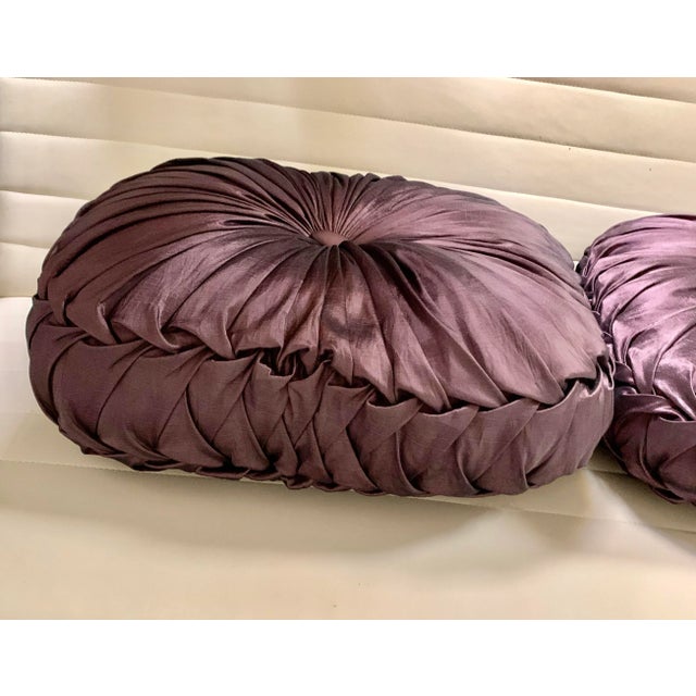 Modern Luxury Purple Satin Oval Pillows - a Pair For Sale - Image 3 of 6