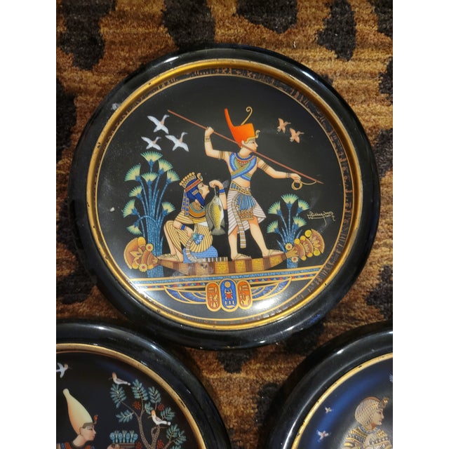 Vintage Egyptian Decorative Framed Osiris King Tut Wall Plates Art Set 3 For Sale - Image 15 of 15