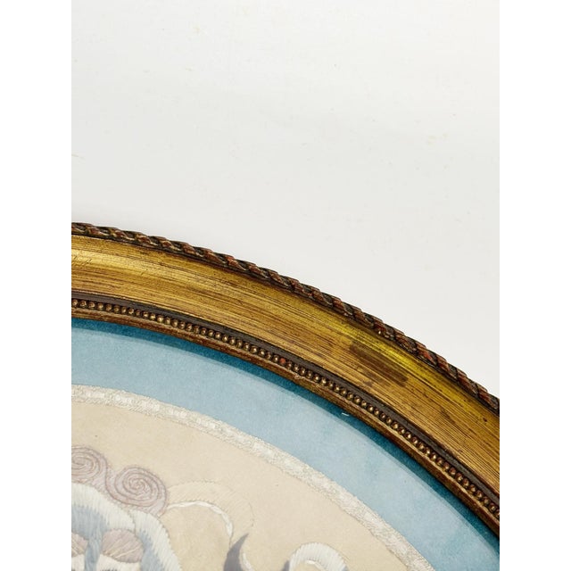 Silk Embroidered Artwork in Gilt Frame, France, 19th Century For Sale - Image 9 of 15