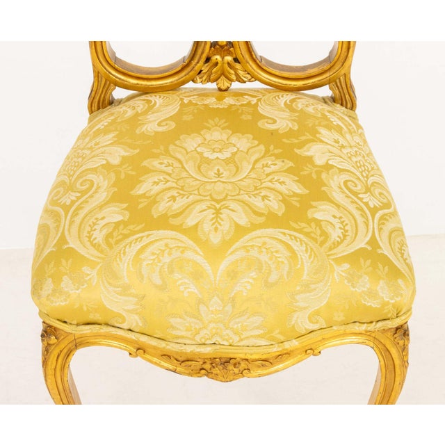 Rococo Revival Yellow Damask Giltwood Side Chair For Sale - Image 4 of 7