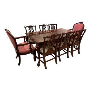Late 20th Century Maitland-Smith Mahogany Dining Table With 8 Chairs (6 Chippendale + 2 Henredon Host Chairs) For Sale