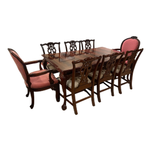 Late 20th Century Maitland-Smith Mahogany Dining Table With 8 Chairs (6 Chippendale + 2 Henredon Host Chairs)