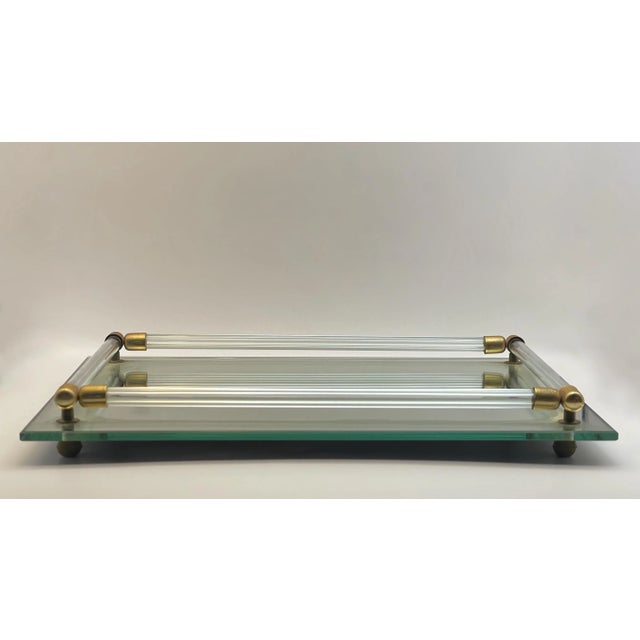 Vintage Glass Railed Mirror Tray W/ Brass Accents For Sale In Jacksonville, FL - Image 6 of 7