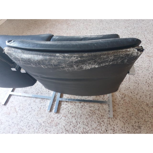 Chairs in Steel and Black Leather, 1970s, Set of 4 For Sale - Image 10 of 11