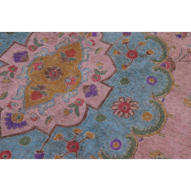 1990s Vintage 1990's Pink/Blue Wool Rug - 9'0'' X 11'11'' For Sale - Image 5 of 10