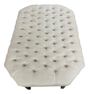Custom Tufted Coffee Table With a Shelf Underneath and Fluted Wood Legs