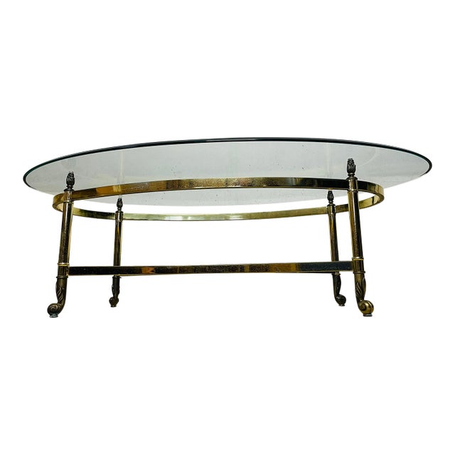Vintage 1960s Brass & Glass Oval Coffee Table by Labarge | Chairish