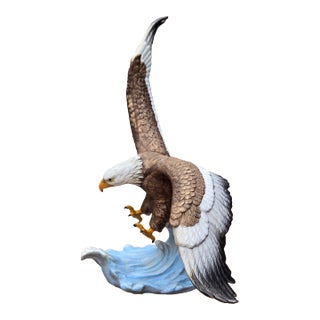 Large Limited Edition Hand-Painted Bald Eagle Sculpture in Flight With Wave Base For Sale
