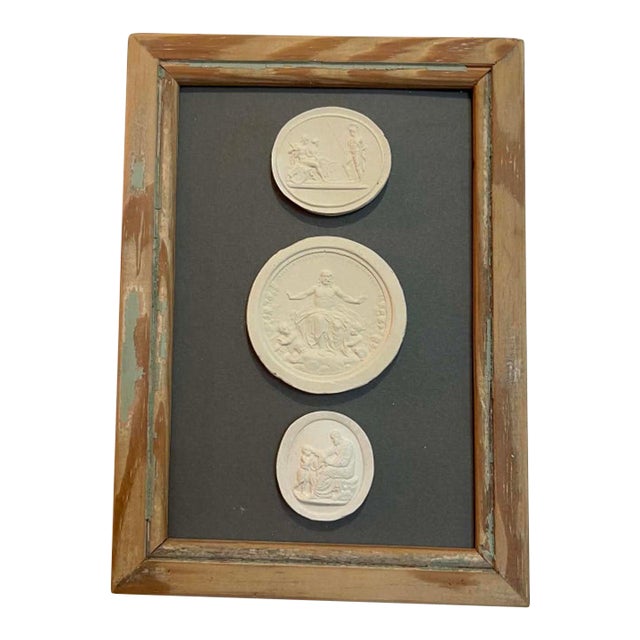 Italian Plaster Intaglios in 1880s Pine Frame For Sale
