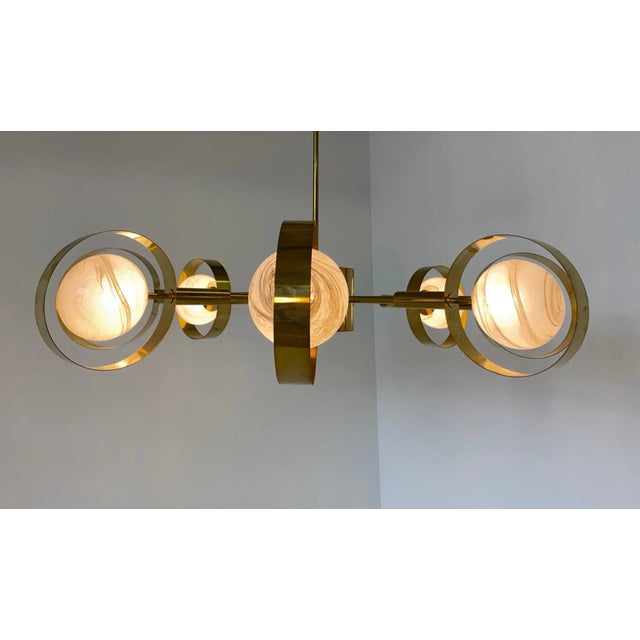 Beige Italian Art Deco Murano Glass & Brass Ceiling Lamp For Sale - Image 8 of 17