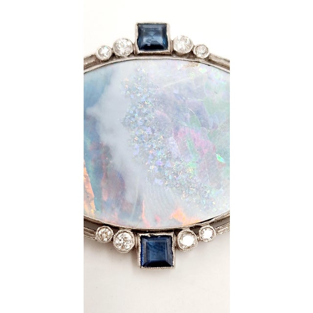 Mid-Century 18 Karat White Gold Brooch with Multicolored Opal, Diamonds and Sapphires, Italy, 1950s For Sale - Image 6 of 15