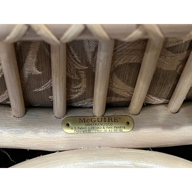 Wood Vintage McGuire San Francisco Rattan Barrel Back Armchairs, Set of 5 McGuire Rolling Chairs in Excellent Condition For Sale - Image 7 of 8