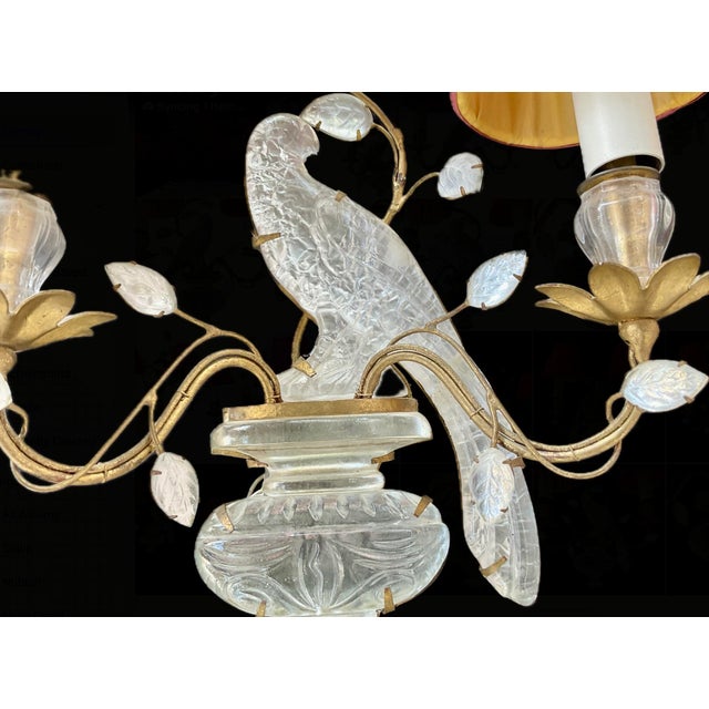 Mid 20th Century French Baguès Style Two-Light "Bird and Foliage" Sconces, a Pair For Sale - Image 9 of 11