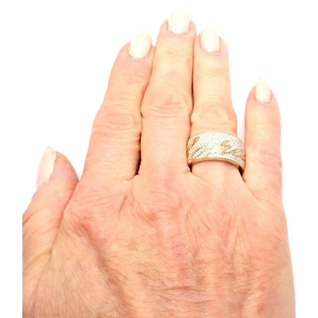 Gold Chopard Chopardissimo 18k Yellow Gold Pave Diamond Signature Band Ring Box Paper For Sale - Image 8 of 11